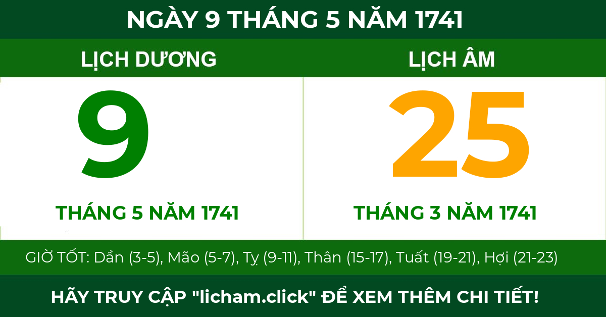 lịch âm ngày 9 tháng 5 năm 1741