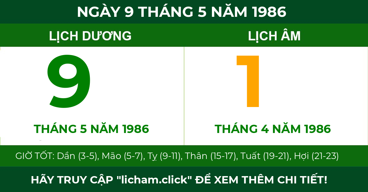 lịch âm ngày 9 tháng 5 năm 1986