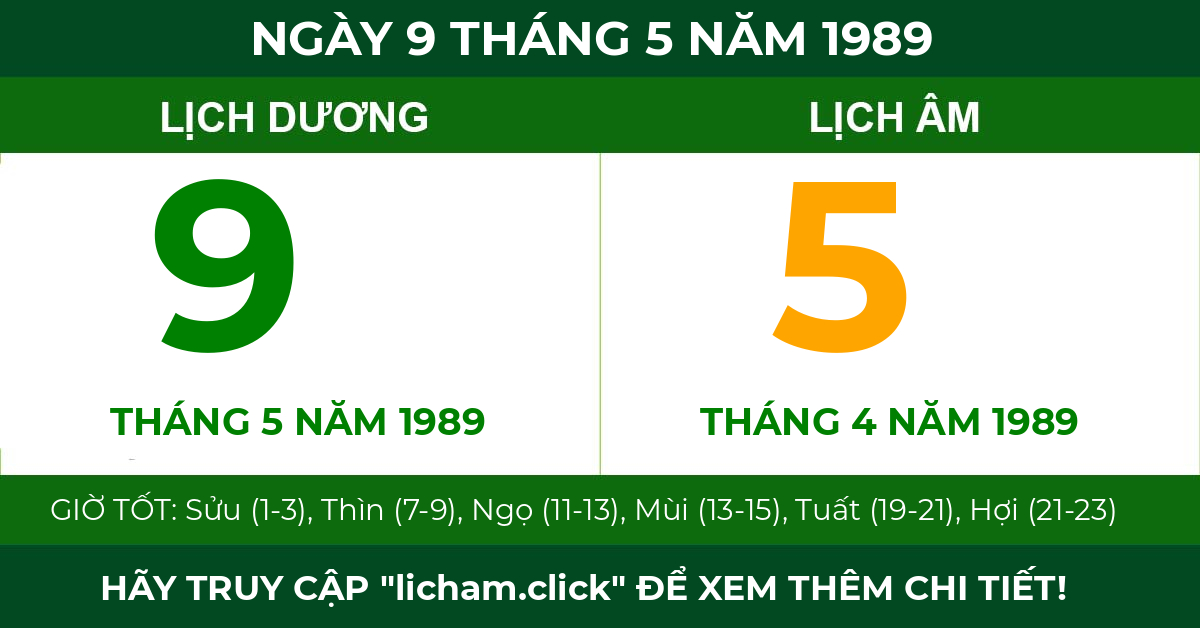 lịch âm ngày 9 tháng 5 năm 1989