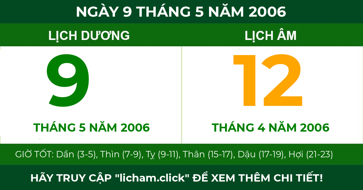 lịch âm ngày 9 tháng 5 năm 2006