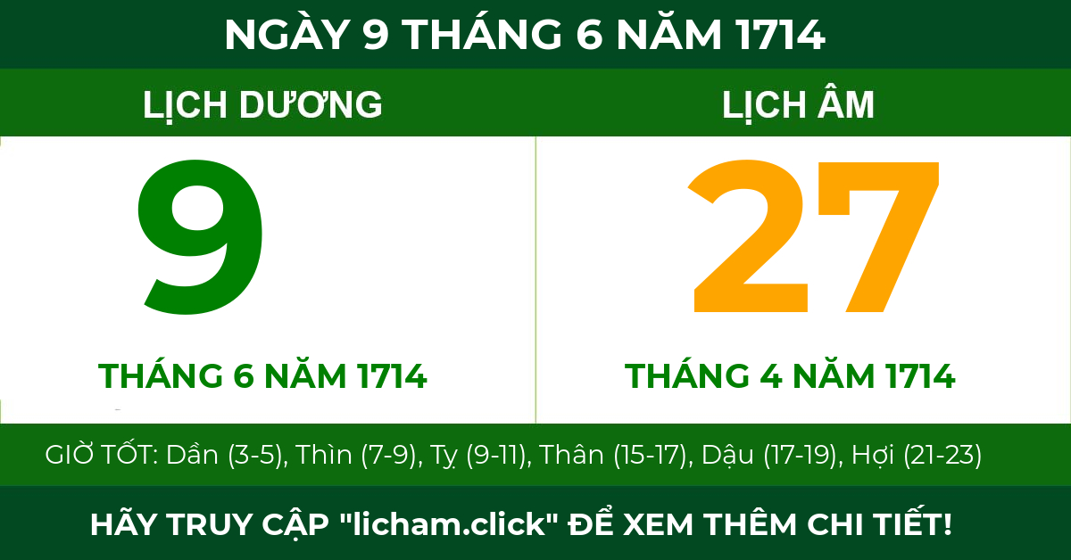 lịch âm ngày 9 tháng 6 năm 1714