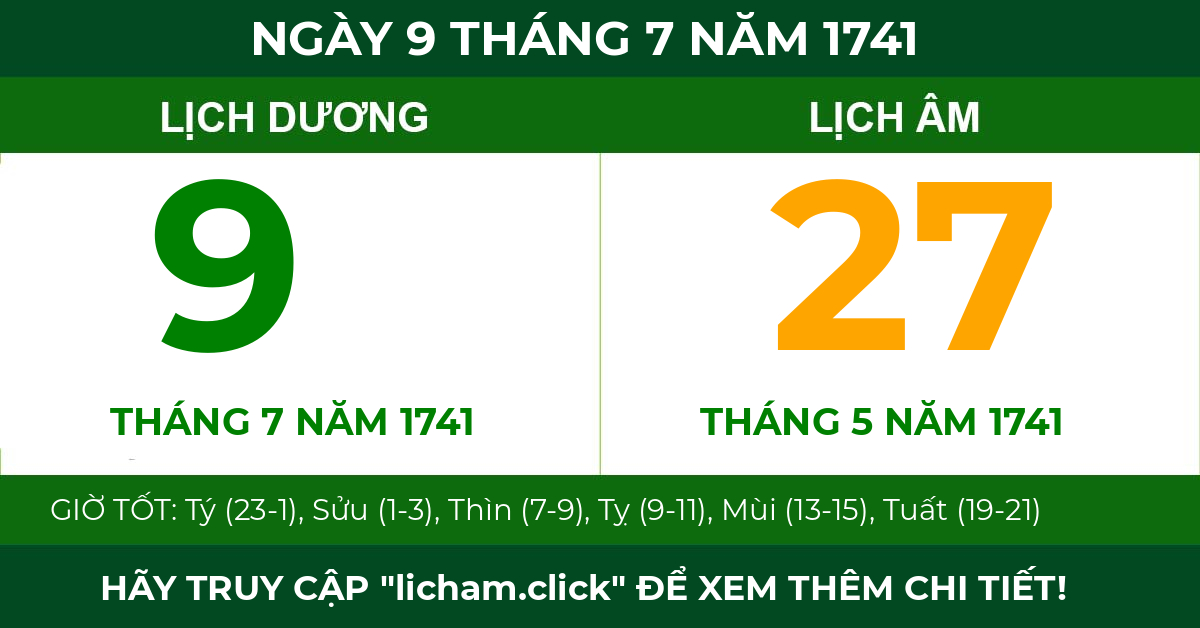 lịch âm ngày 9 tháng 7 năm 1741