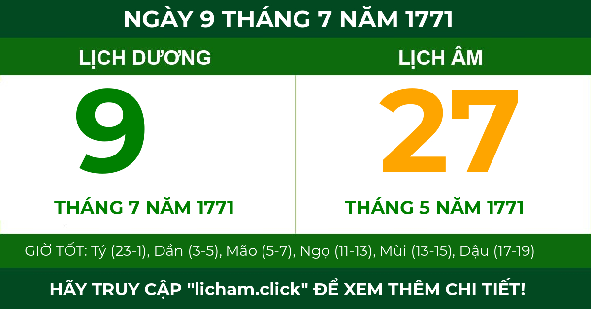 lịch âm ngày 9 tháng 7 năm 1771