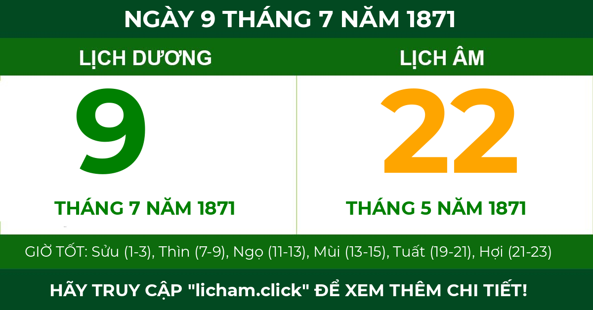 lịch âm ngày 9 tháng 7 năm 1871
