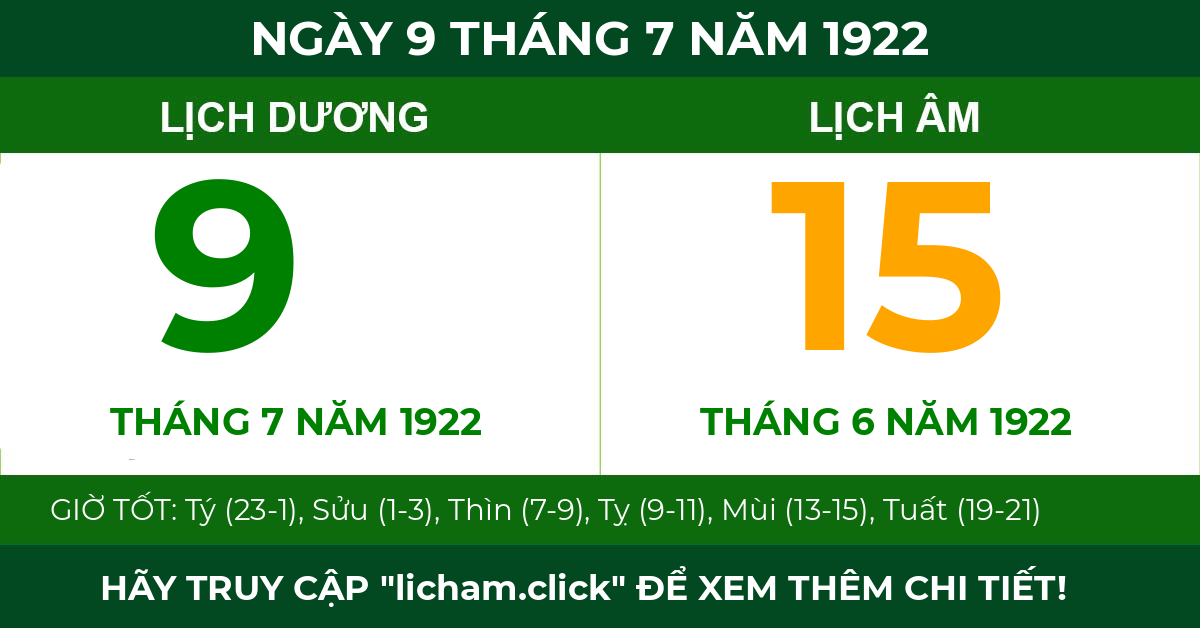 lịch âm ngày 9 tháng 7 năm 1922