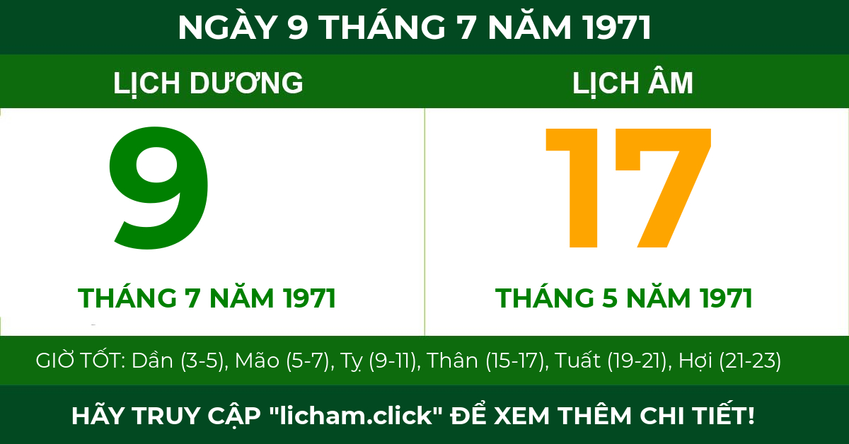 lịch âm ngày 9 tháng 7 năm 1971
