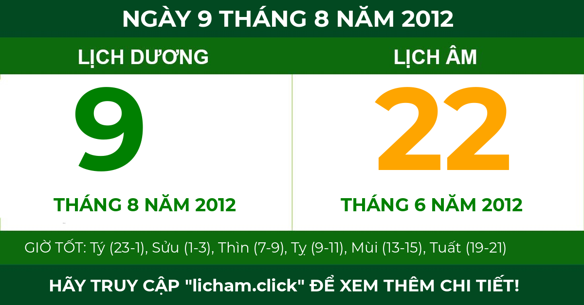 lịch âm ngày 9 tháng 8 năm 2012