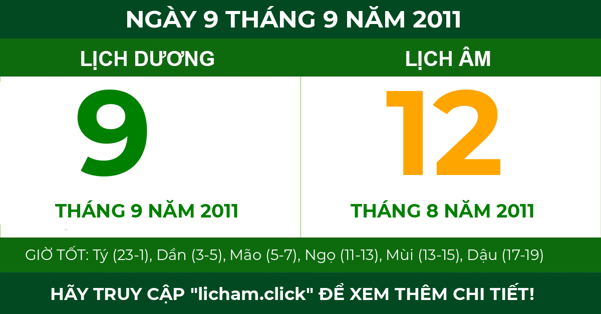 lịch âm ngày 9 tháng 9 năm 2011