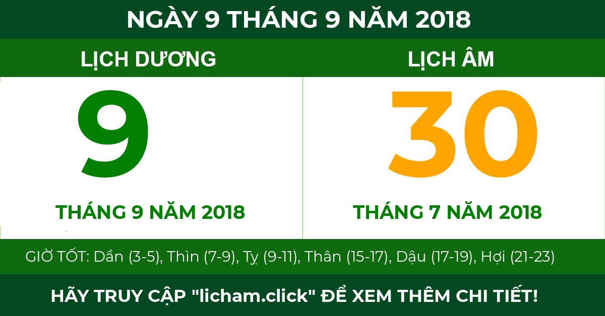 lịch âm ngày 9 tháng 9 năm 2018
