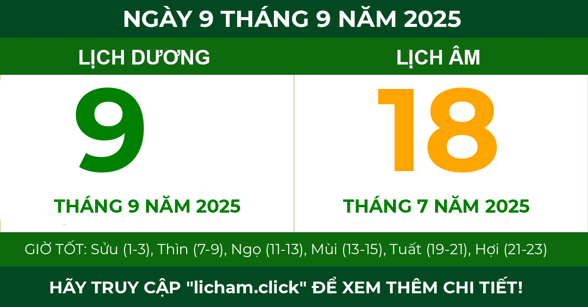 lịch âm ngày 9 tháng 9 năm 2025