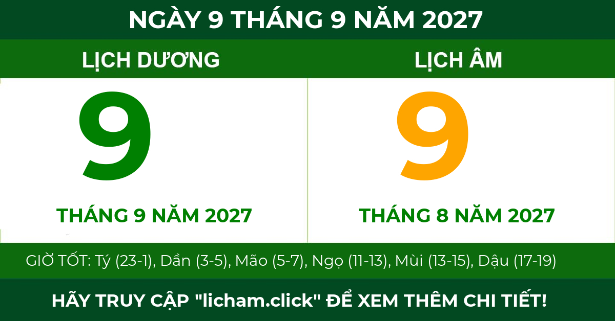 lịch âm ngày 9 tháng 9 năm 2027