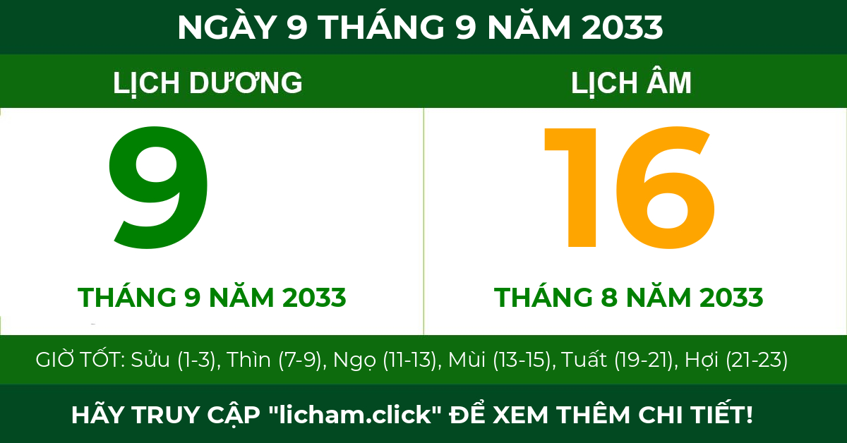 lịch âm ngày 9 tháng 9 năm 2033